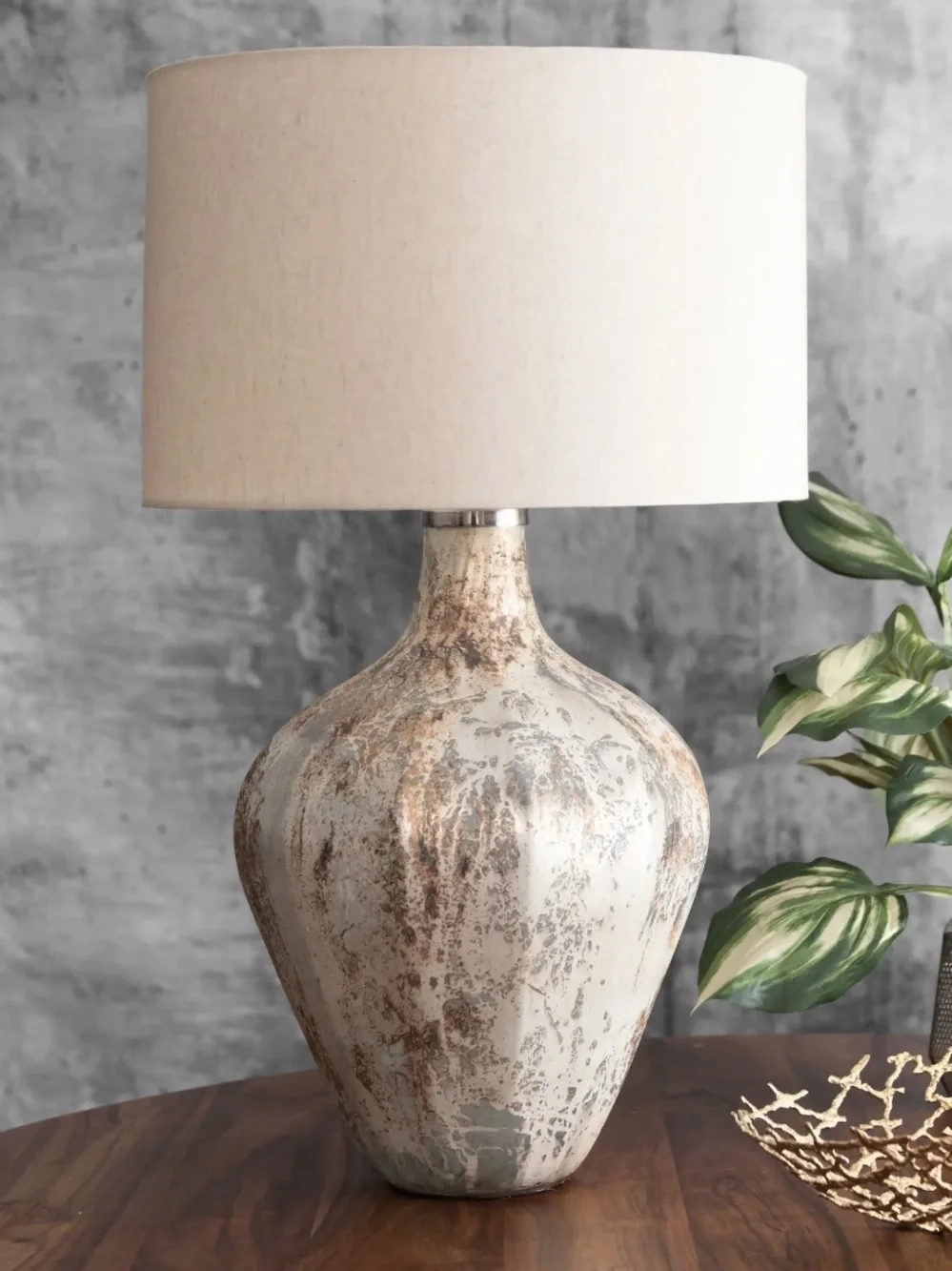 NIB nuLOOM 30” Vintage Glass Table Lamp Gray Ivory Statement Decor